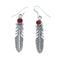 Navajo Coral Sterling Silver Feather Hook Dangle Earrings X10068